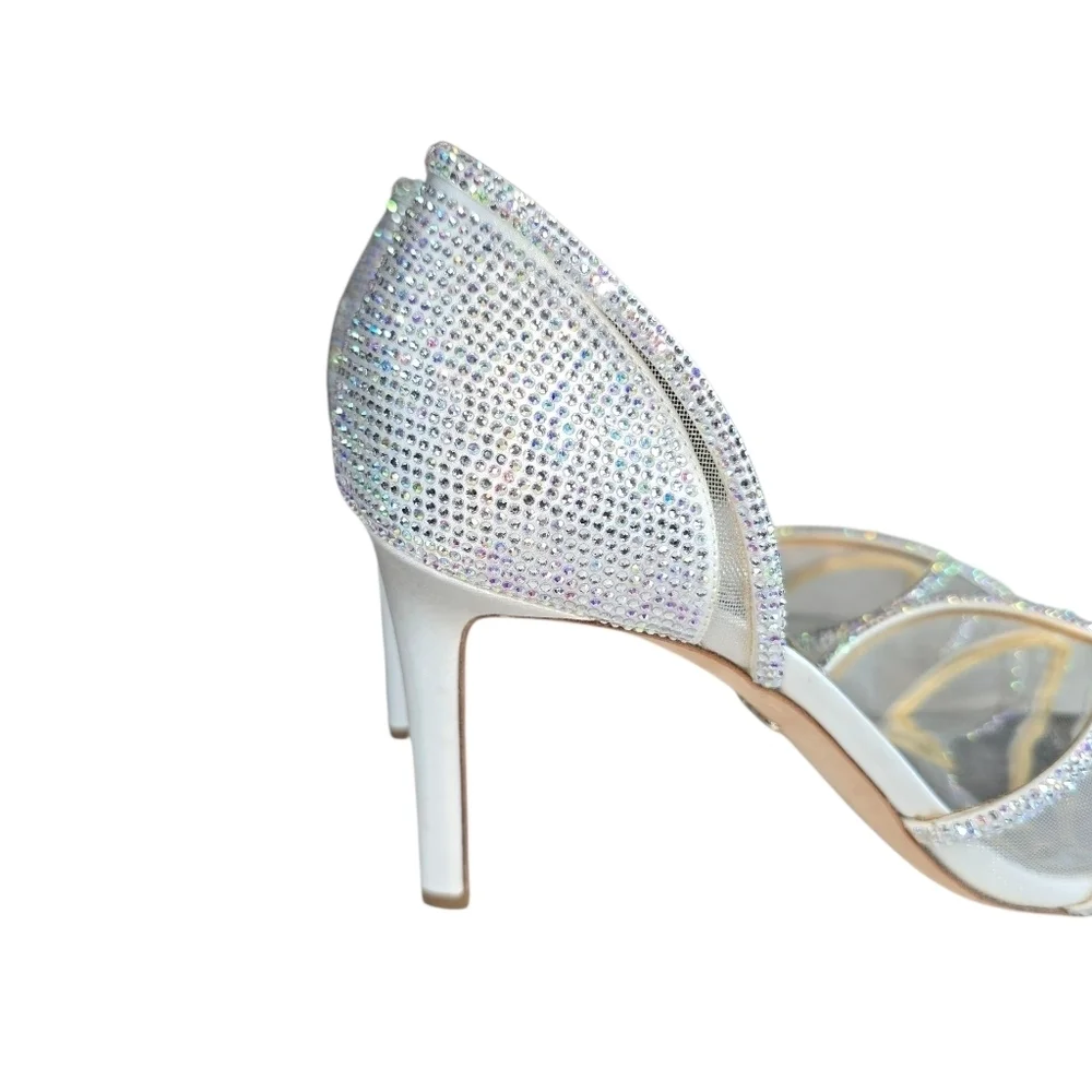 Badgley Mischka Haze Slip-On Silver Crystal Pointed Toe Pumps Heels Size 10